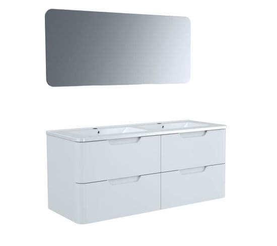 Meuble Salle De Bain Rondo 4 Tiroirs Double Vasque Blanc