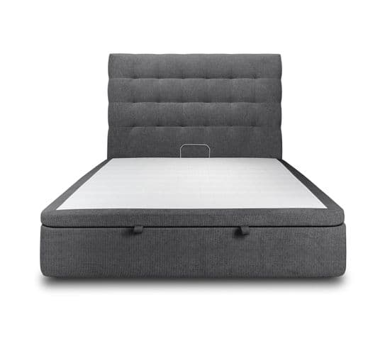 Lit Coffre 200x200cm Avec Tête De Lit Capitonnee Tissu Noir - Hauteur Totale : 39cm