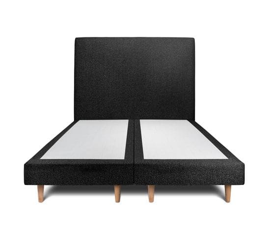 Lit 200x200cm Avec Tête De Lit Tapissier Bouclette Et Double Sommier Tapissier Noir