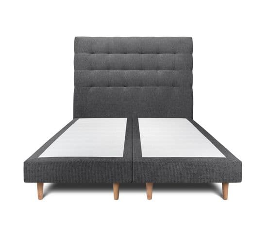 Lit 160x200cm Avec Tête De Lit Capitonnee Tissu Et Double Sommier Tapissier Noir