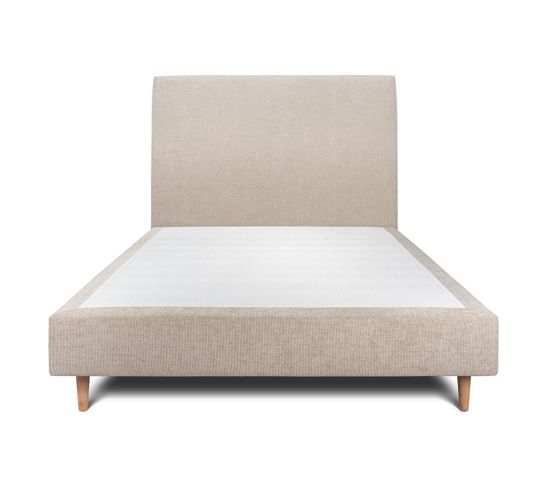 Lit 140x190cm Avec Tête De Lit Tapissier Tissu Et Sommier Tapissier Beige Brun