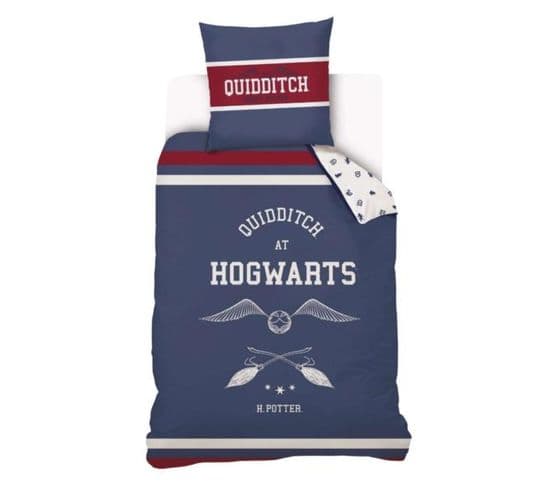 Housse De Couette Harry Potter Quidditch, Bleu, 140x200cm,  100% Coton