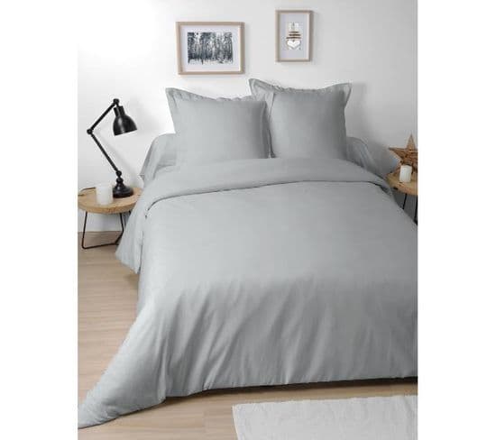 Housse De Couette Unie 240x220cm,  Perle/gris Clair, 100% Coton 57 Fils,