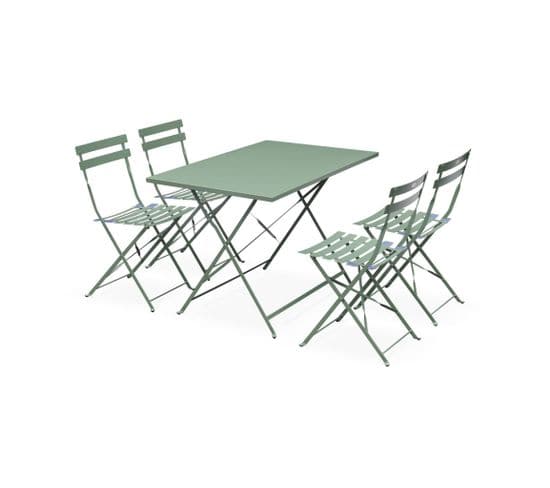 Salon De Jardin Bistrot Pliable - Emilia Rectangulaire Vert De Gris - Table 110x70cm Avec Quatre