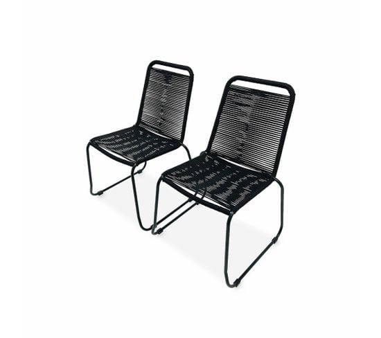 Lot De 2 Chaises De Jardin En Corde Brasilia. Noir. Empilables. Extérieur