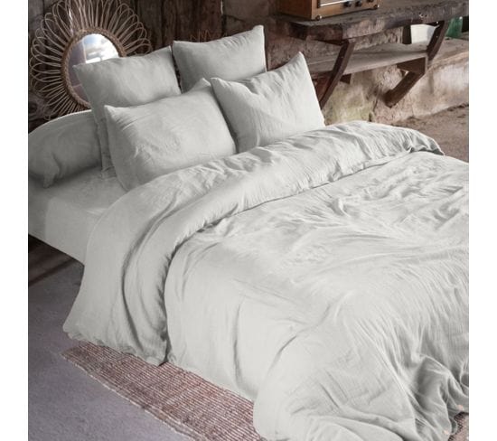 Housse De Couette Double Gaze De Coton 260 X 240 Cm Nuage (light Grey) Gris