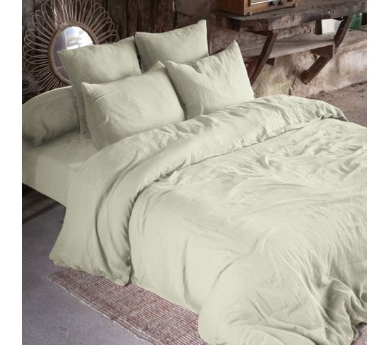 Housse De Couette Double Gaze De Coton 260 X 240 Cm Vert D'eau (green) Vert