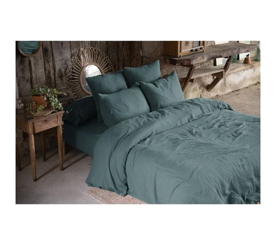 Pack Double Gaze De Coton Housse De Couette 240 X 220 Cm + 2 Taies D'oreiller 60 X 60 Bleu Bleu