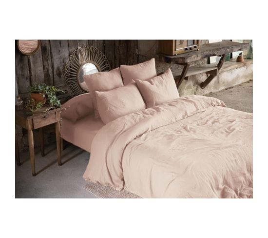 Pack Double Gaze De Coton Housse De Couette 240 X 220 Cm + 2 Taies D'oreiller 60 X 60 Rose Rose