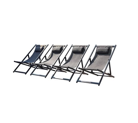 Lot De 4 Transats De Jardin Gris En Aluminium Tevata