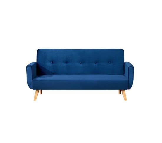 Canapé Scandinave Convertible 3 Places Velours Bleu Nuit Berlin