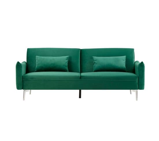 Canapé Design Convertible 3 Places En Velours Vert Betty