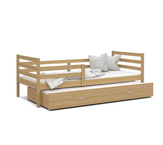 Lit Gigogne Milo 90x190 Pin Livré Avec Sommiers, Tiroir Et Matelas En Mousse De 7cm