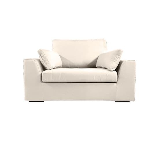 Fauteuil Xl Tressin 145 Cm Fixe Tissu Coton Écru - 100% Déhoussable - Fab. France