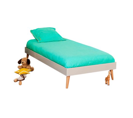 Pack Lit Avec Pieds Et Matelas Doris   Gris Clair 90x190 Cm