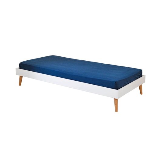 Pack Lit Avec Pieds Et Matelas Doris   Blanc 90x190 Cm