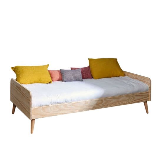 Pack Lit Avec Pieds Et Matelas Harpe   Bois Naturel 90x190 Cm