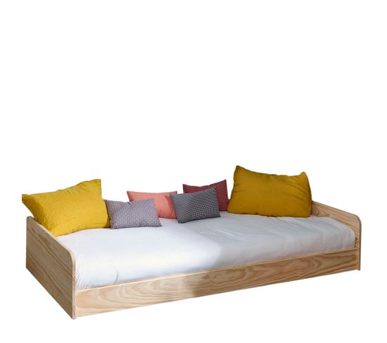 Pack Lit Avec Matelas Harpe   Bois Naturel 90x190 Cm