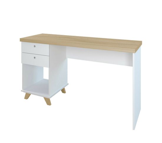 Bureau 2 Tiroirs Seamus   Blanc Et Bois