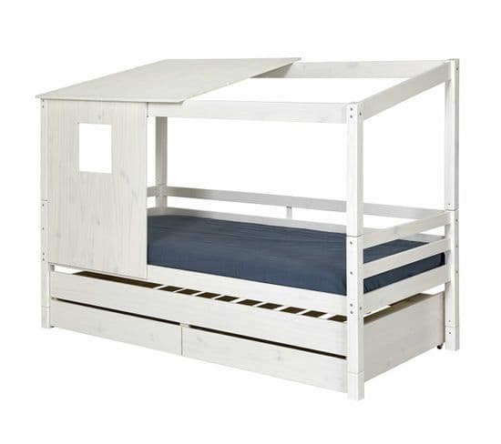 Pack Lit Cabane Gigogne Avec Matelas Alma   Blanc 90x200 Cm