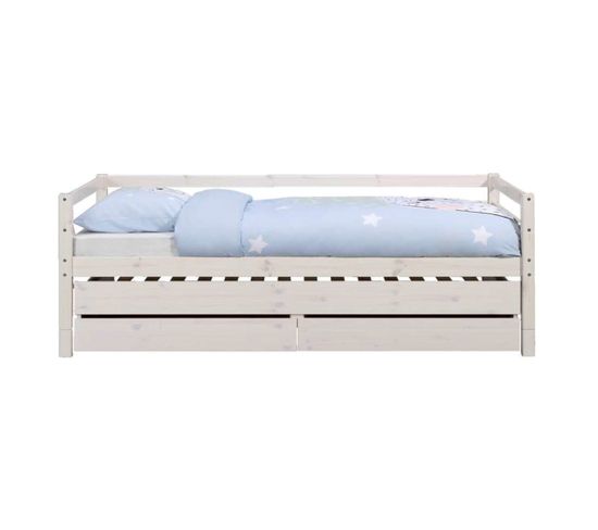 Pack Lit Banquette Gigogne Avec Matelas Alma   Blanc 90x200 Cm