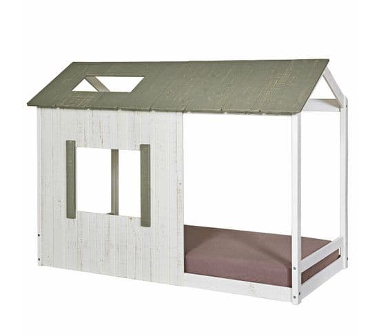 Lit Cabane Koh   Blanc Et Gris Anthracite 90x190 Cm