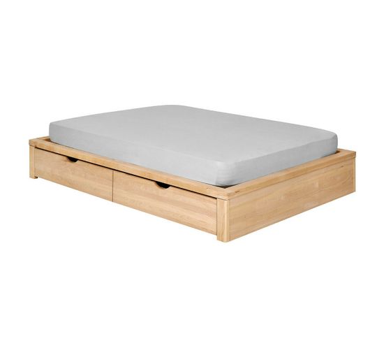 Pack Lit Avec 2 Tiroirs Et Matelas Mousse Gaston Hêtre 120x200 Cm