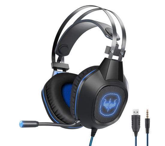 Casque Gamer Gt64 Bleu Avec Micro Et LED Pour PC Et Consoles - Hp 40mm - Contrôle Du Volume