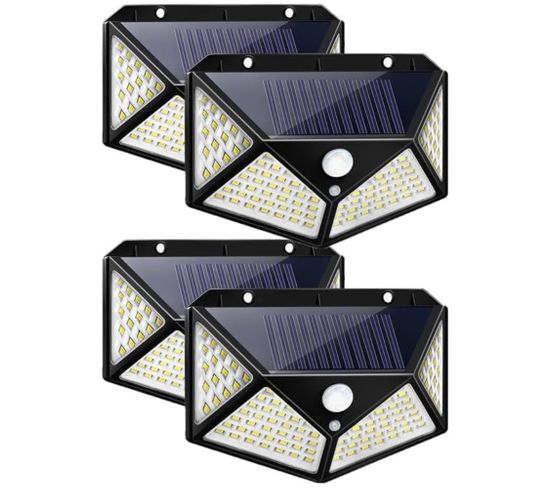 Wallamp: 4 Lampes Solaires Extérieur 100 LED : Éclairage Mural Sans Fil à 120° Détection