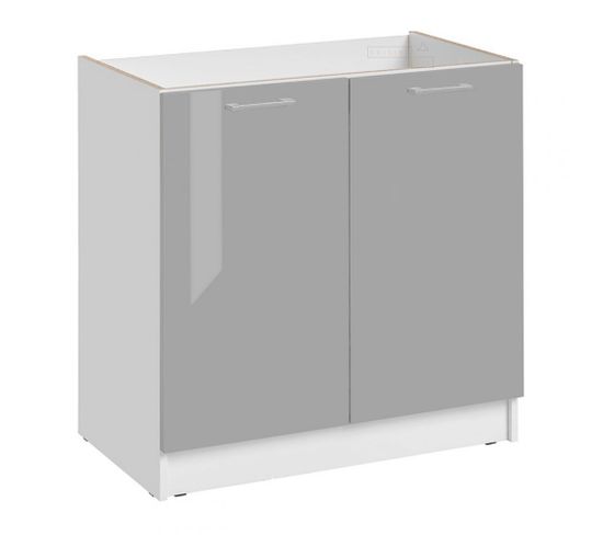 Meuble Sous-évier Eco Gris Brillant 2 Portes L 80 Cm