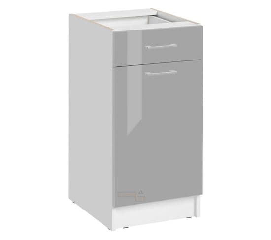 Meuble Bas De Cuisine Eco Gris Brillant 1 Porte 1 Tiroir L 40 Cm