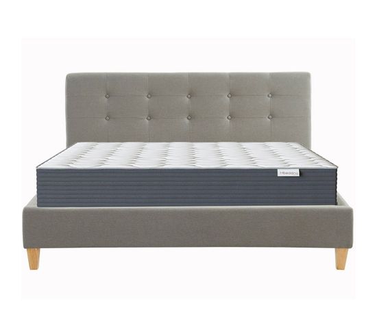 Ensemble Lit 140x190 + Matelas Memo Hr + Tête De Lit En Tissu Gris Clair - Sommier à Lattes - Milo