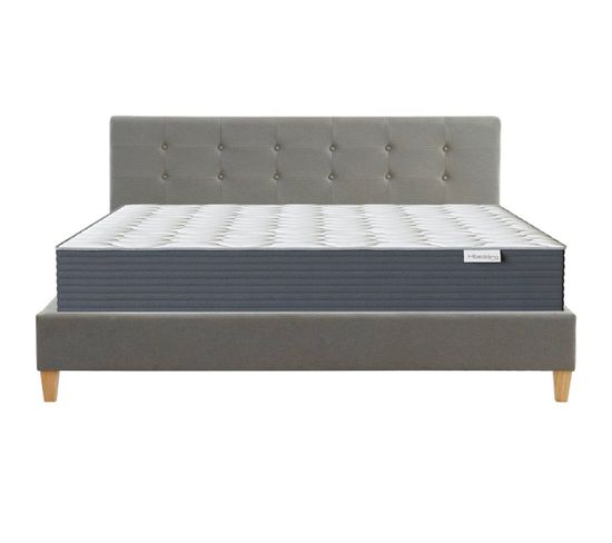 Ensemble Lit 160x200 + Matelas Memo Hr + Tête De Lit En Tissu Gris Clair - Sommier à Lattes - Milo