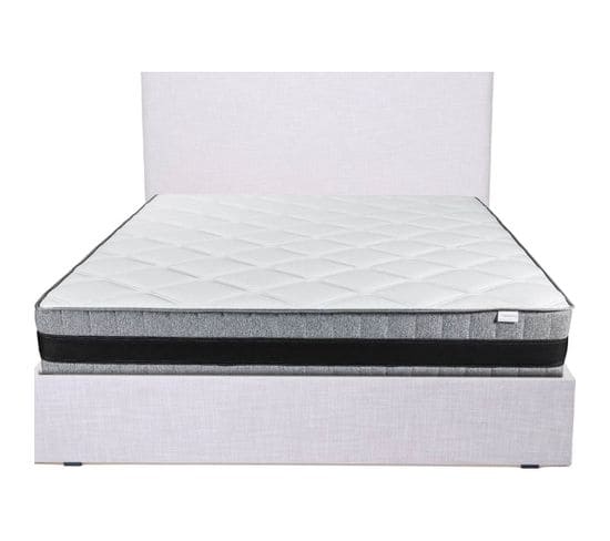 Lit Enzo 160x200 En Tissu Gris Clair + Matelas Mousse Accueil Mémoire De Forme Memo Luxe 25cm