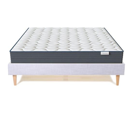 Ensemble Lit Dina Tissu Gris Clair 140x190 cm + Matelas Mousse Accueil Mémoire De Forme Memo Hr 22cm