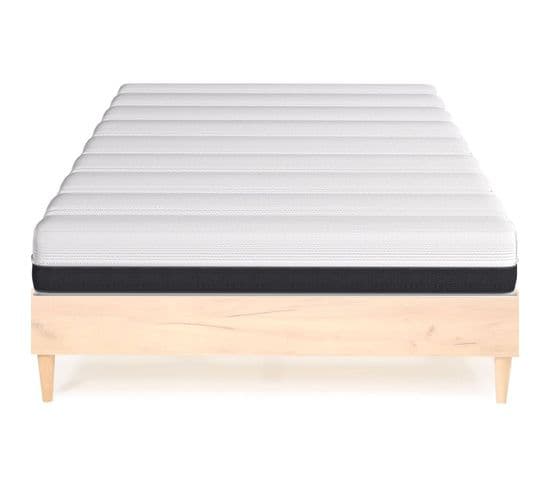 Ensemble Matelas 140x190 Ressorts Ensachés Hygiospring 19cm + Lit Paco Effet Chêne