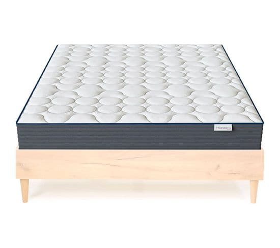 Ensemble Lit Paco Effet Chêne 140x190 + Matelas Mousse Accueil Mémoire De Forme Memo Hr 22cm