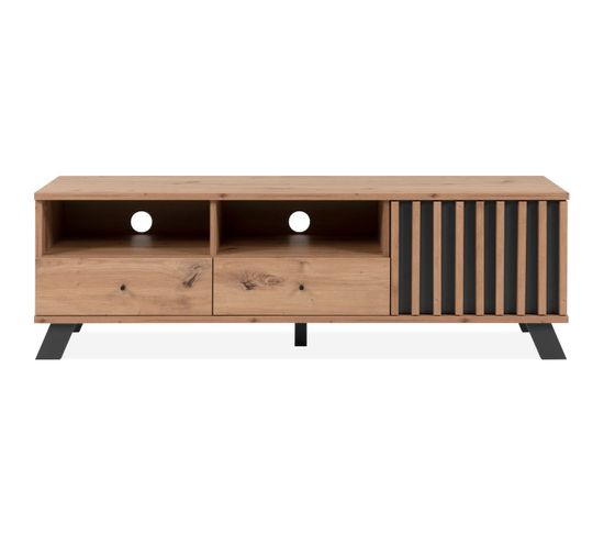 Meuble Tv 1 Porte 2 Tiroirs Effet Chêne 138 Cm - Flavia