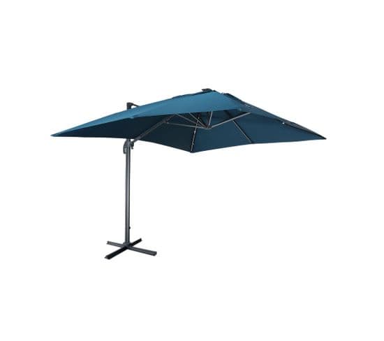 Parasol Déporté Solaire LED Rectangulaire 3x4m Haut De Gamme - Luce Bleu Canard - Parasol Excentré