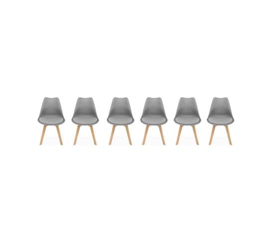 Lot De 6 Chaises Scandinaves. Pieds Bois De Hêtre. Chaises 1 Place. Gris