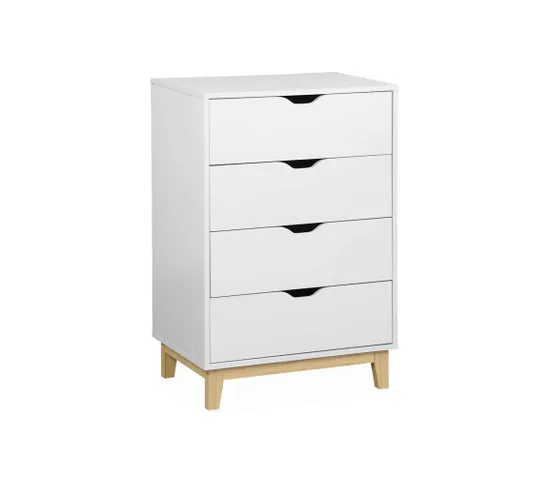 Commode Blanche Scandinave - Floki - Chiffonnier Avec Pieds En Bois De Sapin. 4 Tiroirs. 60x40x90cm