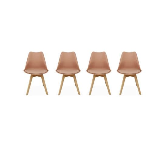 Lot De 4 Chaises Scandinaves. Pieds Bois De Hêtre. Chaises 1 Place. Vieux Rose