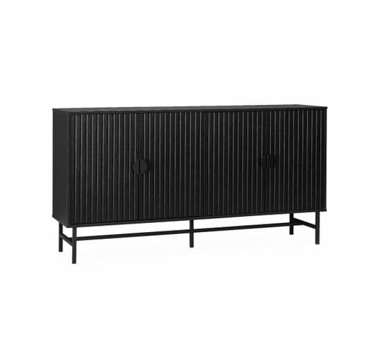 Buffet De Rangement Noir. Bazalt. Quatre Portes. Deux Étagères. L 157.5 X L 39 X H 83cm