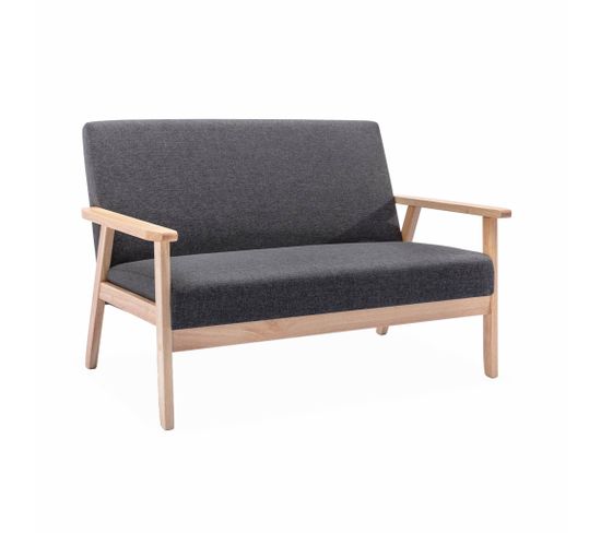 Banquette Canapé En Bois Et Tissu Gris Foncé. Isak. L 114 X P 69.5 X H 73cm