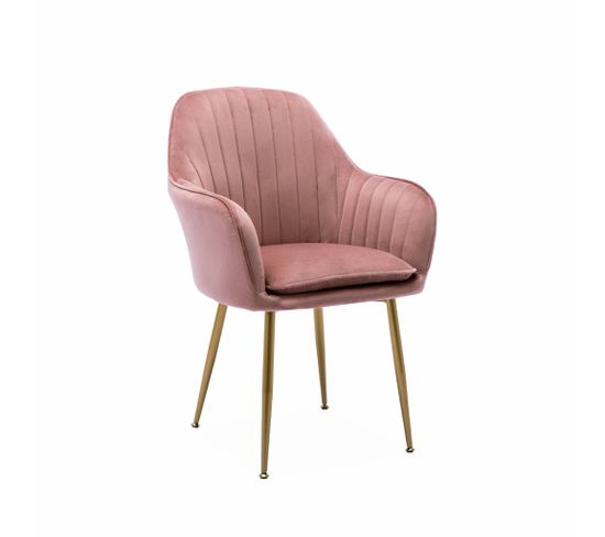 Fauteuil En Velours Vieux Rose Et Pieds En Métal Doré. Shella L 58 X P 58 X H 85