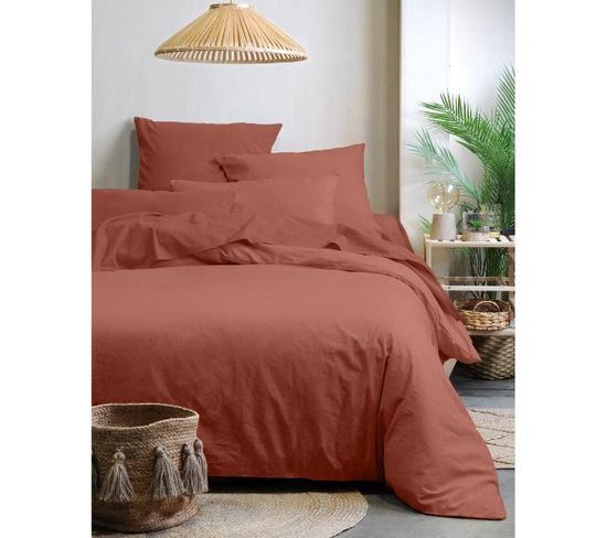 Housse De Couette Coton Biologique, Terracotta, 240x220cm,  100% Coton 57 Fils,