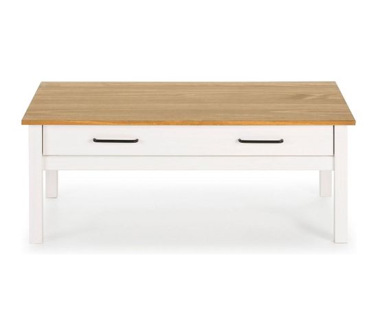 Table Basse 1 Tiroir En Pin Massif / Blanc 100 Cm - Ida