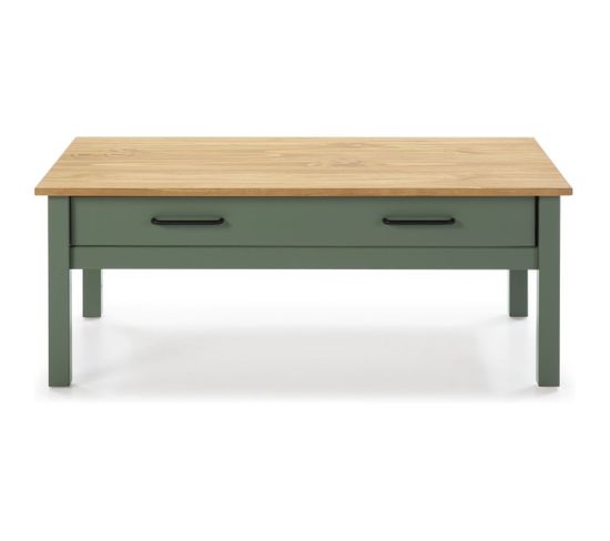 Table Basse 1 Tiroir En Pin Massif / Vert 100 Cm - Ida