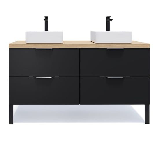 Meuble De Salle De Bain 2 Vasques Posées 140cm 4 Tiroirs Noir - Soho