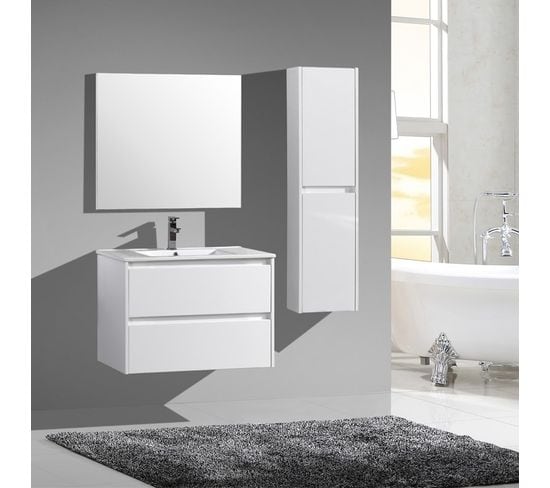 Ensemble Meuble De Salle De Bain 80 Cm Blanc Laqué Aquadoli